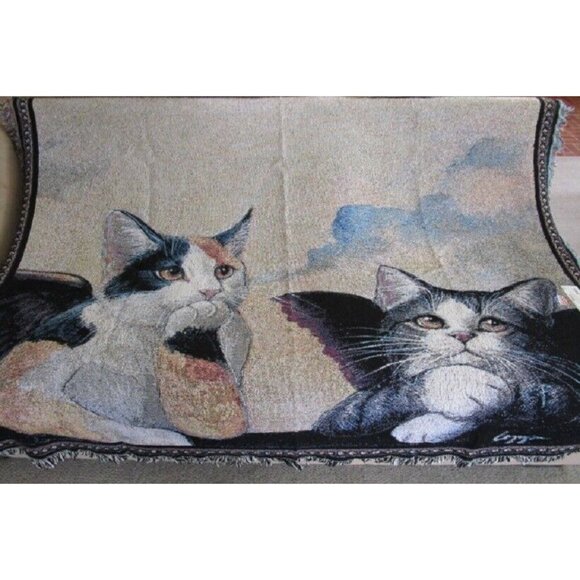 New Cherub Cats Woven Afghan Throw Blanket Raphael Tapestry Sistine Angels LARGE - Picture 2 of 5